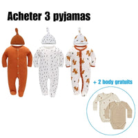 Pack 3 Barboteuse-Pyjama + chapeau LUCA™⎮Fermeture Zippés double sens Wol Bos