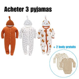 Pack 3 Barboteuse-Pyjama + chapeau LUCA™⎮Fermeture Zippés double sens Wol Bos