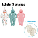 Pack 3 Barboteuse-Pyjama + chapeau LUCA™⎮Fermeture Zippés double sens Wol Bos