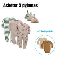 Pack 3 Barboteuse-Pyjama + chapeau LUCA™⎮Fermeture Zippés double sens Wol Bos