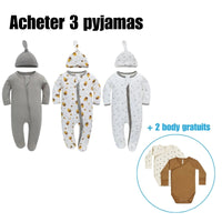 Pack 3 Barboteuse-Pyjama + chapeau LUCA™⎮Fermeture Zippés double sens Wol Bos