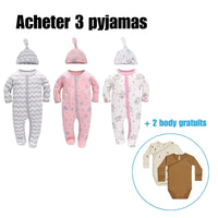 Pack 3 Barboteuse-Pyjama + chapeau LUCA™⎮Fermeture Zippés double sens Wol Bos