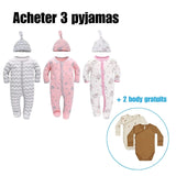 Pack 3 Barboteuse-Pyjama + chapeau LUCA™⎮Fermeture Zippés double sens Wol Bos