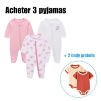 Barboteuse Elise™⎮Lot de 3pyjama 100% coton, respirantes unisexe manches longues Wol Bos