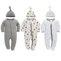 Barboteuse Pyjama plus chapeau LUCA™⎮Lot de 3 Pyjamas 100% coton - unisexe manche longue - Wol Bos