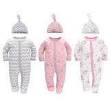 Barboteuse Pyjama plus chapeau LUCA™⎮Lot de 3 Pyjamas 100% coton - unisexe manche longue - Wol Bos